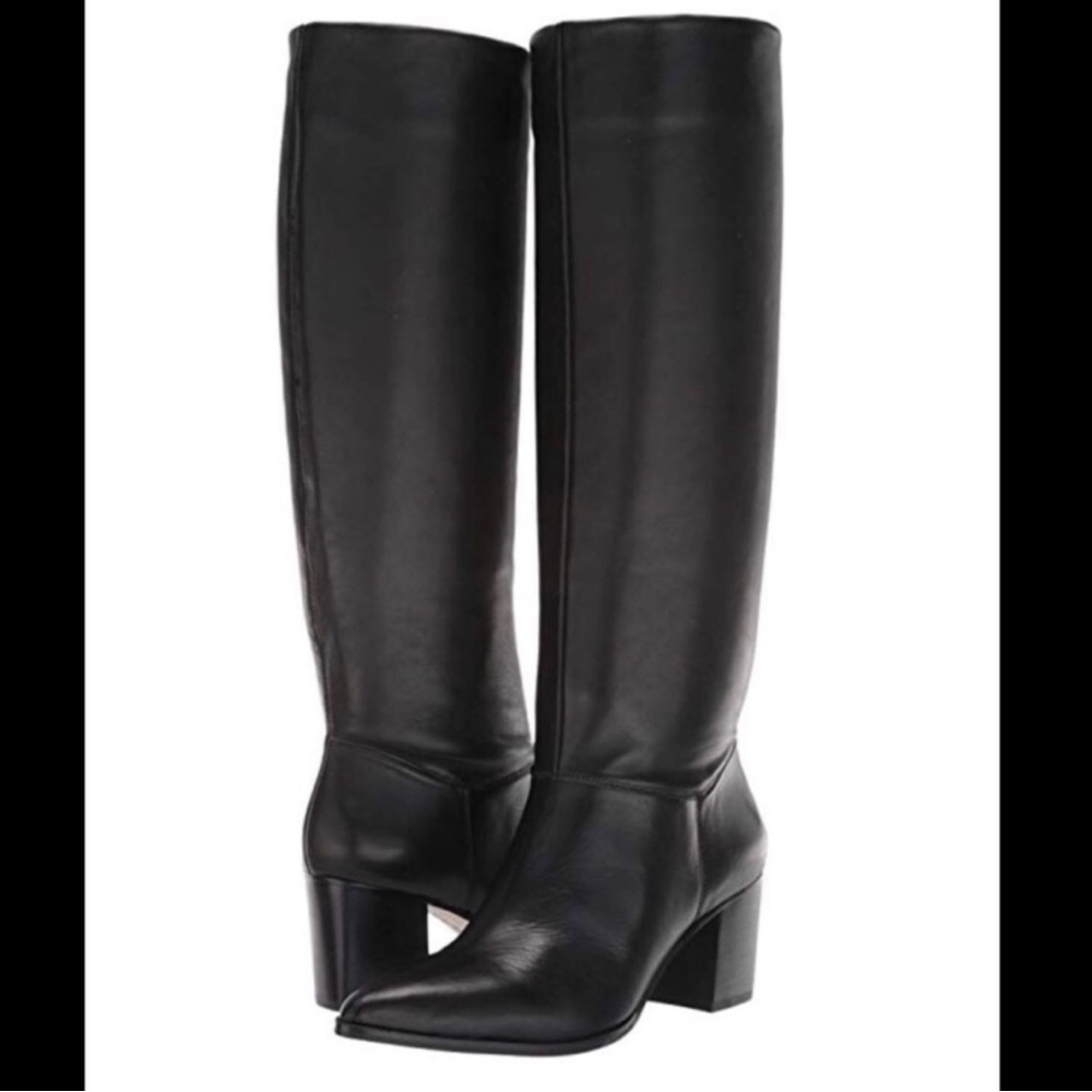 Sole Society Black Leather Knee High Pointed Toe Block Heel Boots Size 5.5